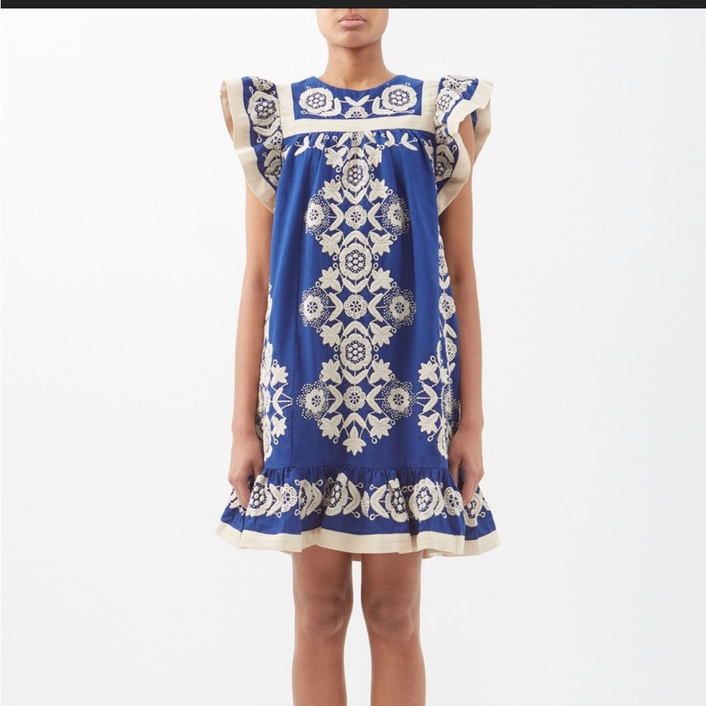 Sea New York indigo blue embroidered tunic dress